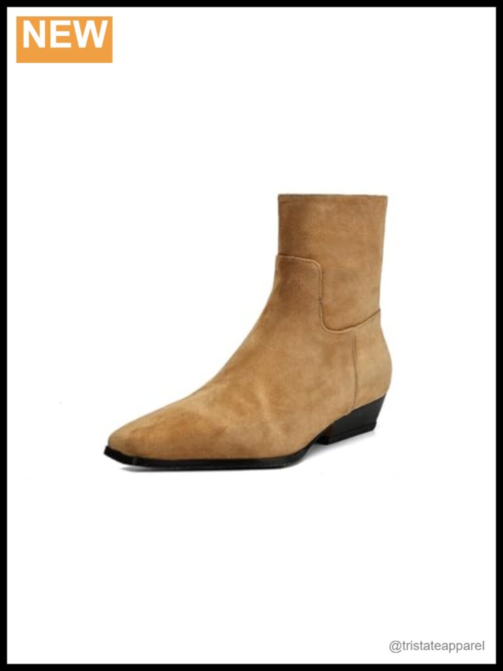 Handmade Women's Suede Leather Square Toe Low Stacked Heel Ankle Boots Side Zip